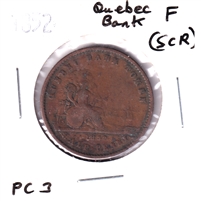 PC-3 1852 Province of Canada Quebec Bank Half Penny Token Fine (F-12) Impaired