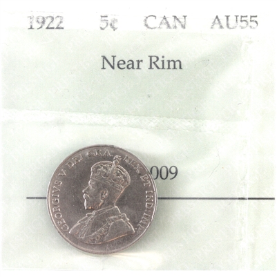 1922 Near Rim Canada 5-cents Prestige Certified AU-55