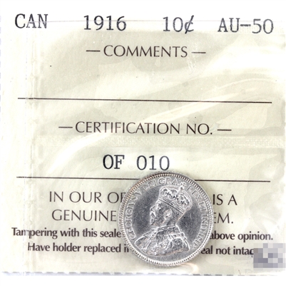 1916 Canada 10-cents ICCS Certified AU-50