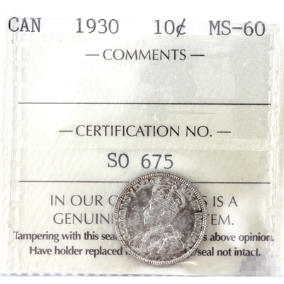 1930 Canada 10-cents ICCS Certified MS-60