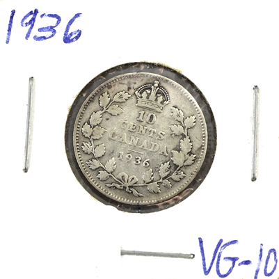 1936 Bar Canada 10-cents VG-F (VG-10)