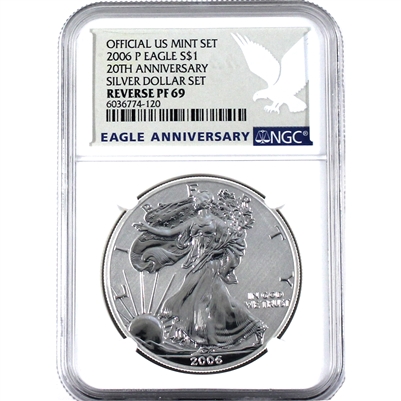 2006P USA Eagle Reverse Proof 1oz .999 Silver (20th Ann. Set) NGC Cert. PF-69 (No Tax)