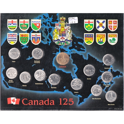 1992 Canada 125 Quarter & Loon Set in Black Map Holder (some coins toned)
