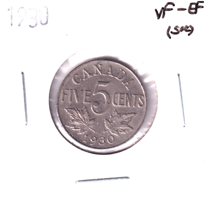 1930 Canada 5-cents VF-EF (VF-30) Scratched, corrosion, or impaired