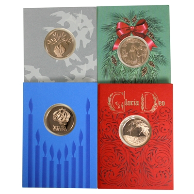 Set of 4x 1979 Franklin Mint Holiday Medallions in Greeting Cards, 4Pcs