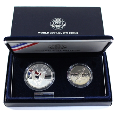 1994 USA World Cup Two-coin Proof Set (Lightly toned, marks on capsules)