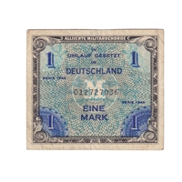 Germany Note, 1944 1 Mark, 9 Digit with F, Pick #192a, VF