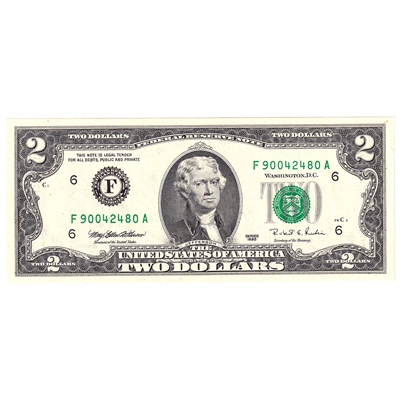 1995 USA $2 Federal Reserve Note, Atlanta, AU or Better