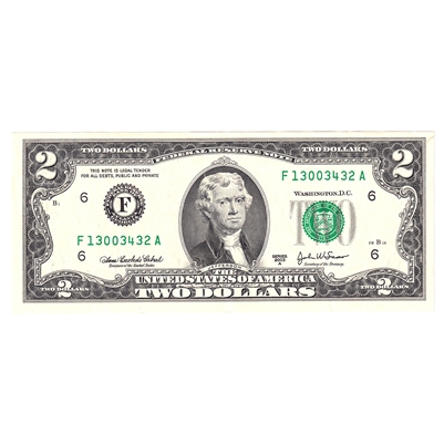 2003 or 2003A USA $2 Federal Reserve Note, Various Districts, Extra Fine or Better