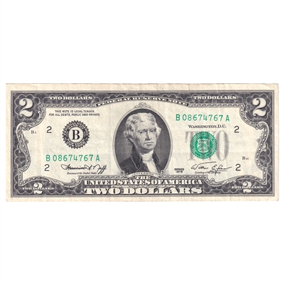 1976 USA $2 Federal Reserve Note (small tears, writing, or stains)
