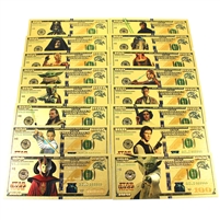 Lot of 16x Star Wars USA $100 gold plated - 16 Different Characters, 16Pcs