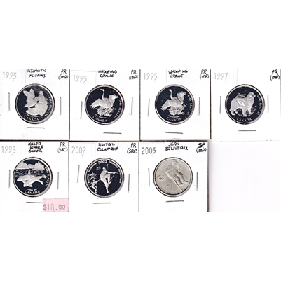 Group Lot of 1995-2002 Canada Commemorative Silver 50-Cents, PR or SP, 7Pcs (Impaired)