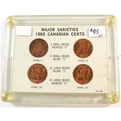 1965 Canada 1-Cents with Major Varieties in Acrylic Case
