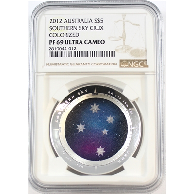 2012 Australia $5 Colourized Southern Sky Crux NGC Certified PF-69; UC (No Tax)