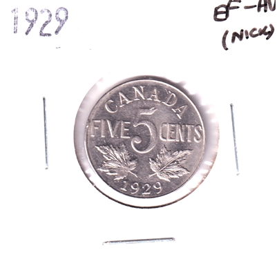 1929 Canada 5-cents EF-AU (EF-45) Scratched, nick, or impaired