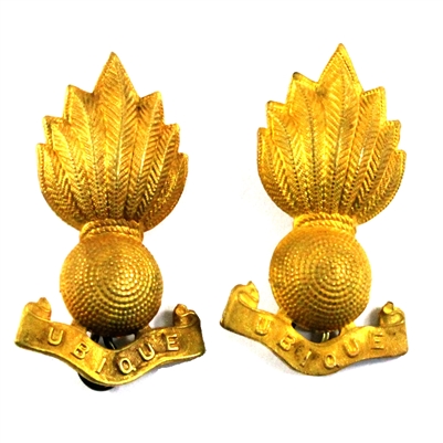 Pair of Royal Artillery Ubique Cap / Collar Flaming Grenade Badges, 2Pcs