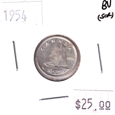 1954 Canada 10-cent Brilliant UNC. Either cleaned, scratched or impaired.