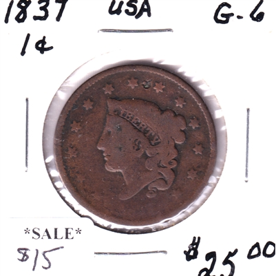 1837 USA 1-cent G-VG (G-6)