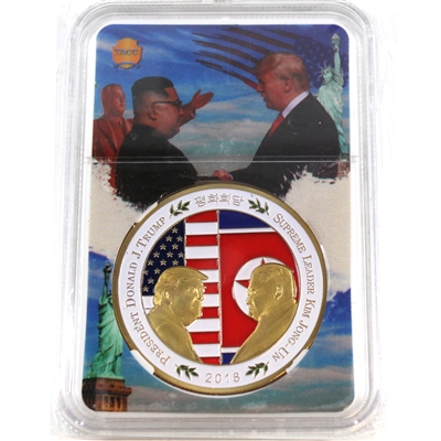 2018 Trump & Kim John-Un Peace Talks Gold Plated Coloured Medallion