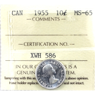 1955 Canada 10-cents ICCS Certified MS-65 (Lightly Toned)