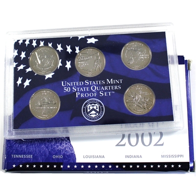 2002 S USA Mint 50 State Quarters Proof Set  (coin toned, sleeve impaired)