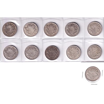 Lot of 11x 1940-1952 Canada 50-cents (no 1947, 1948). 11pcs