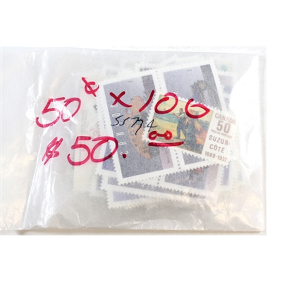 100x 50-cent Unused (Brand New) Postage Stamps from Canada Post, 100Pcs