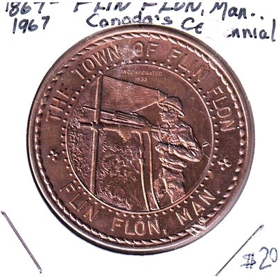 1867-1967 Canada Centennial Flin Flon Manitoba Souvenir Coin - Copper Coloured