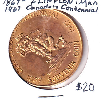 1867-1967 Canada Centennial Flin Flon Manitoba Souvenir Coin - Gold Coloured