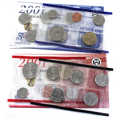2001 USA Uncirculated Coin Set, P&D Mints (2pcs lightly toned, tear)