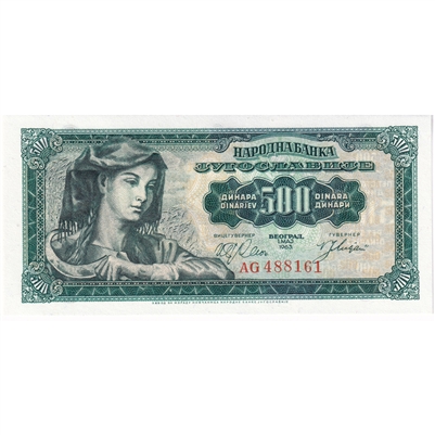 Yugoslavia 1963 500 Dinara Note, Pick #74a, UNC
