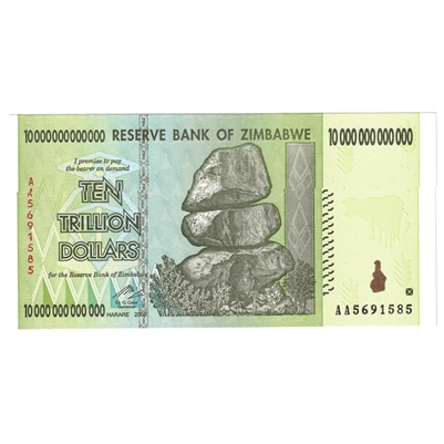 Zimbabwe 10 Trillion Dollar Note UNC+