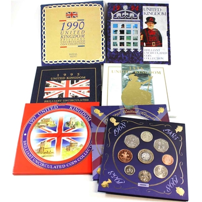 Group Lot of 1990-1998 United Kingdom Brilliant Uncirculated Coin Sets. 6Pcs.