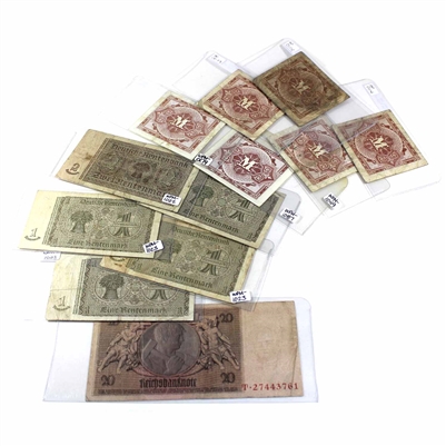 12x Germany Notes, 1929, 1937 & 1944 1, 2 & 20 Marks VG to AU, 12Pcs (Impaired, Dupl.)