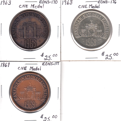 Group Lot of 1963-1969 CNE Medallions. 3Pcs.