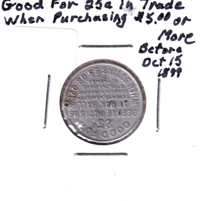 Oak Hall 1899 25 Cents off $5 Trade Token