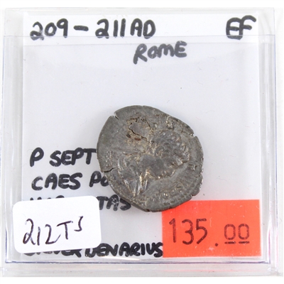 212ts Rome 209-211 AD Silver Denarius Extra Fine