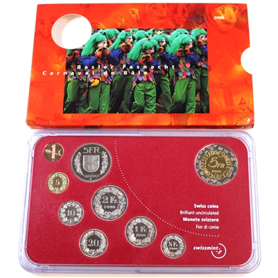 2000 Switzerland Brilliant Uncirculated Coin Set Commemorating Carnival of Basel (Sleeve has light wear)