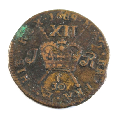 Ireland Dec. 1689 James II Large 1-shilling Gun Money S6581L About Very Fine (F-15)
