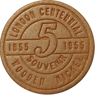 1955 London, ON, Wooden Nickel Souvenir Token: The Forest City