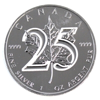 2013 Canada $5 25th Anniversary Silver Maple Leaf .9999 Fine (No Tax) Lightly Toned