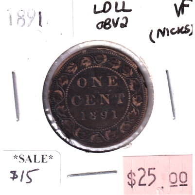 1891 LDLL Obv. 2 Canada 1-Cent, Very Fine (Nicks)