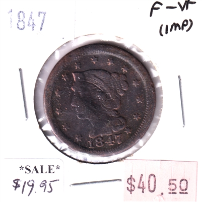 1847 USA 1-Cent, F-VF (Impaired)