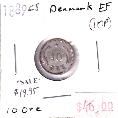Denmark 1889CS 10 Ore Coin, Extra Fine (Impaired)
