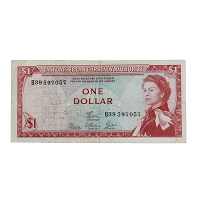 East Caribbean States 1965 $1 Pick #13d, Sign 6, VF (may have small tears)