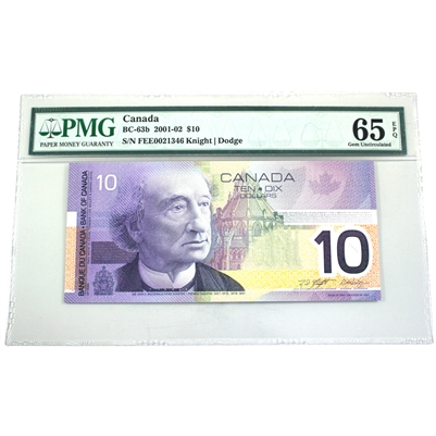 BC-63b 2001 Canada $10 Note, Knight-Dodge, FEE, PMG Certified GUNC-65 EPQ