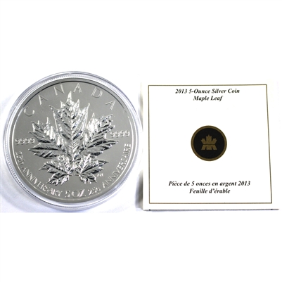 2013 Canada $50 Silver Maple Leaf 25th Anniversary 5oz .9999 Silver (No Tax) No Case