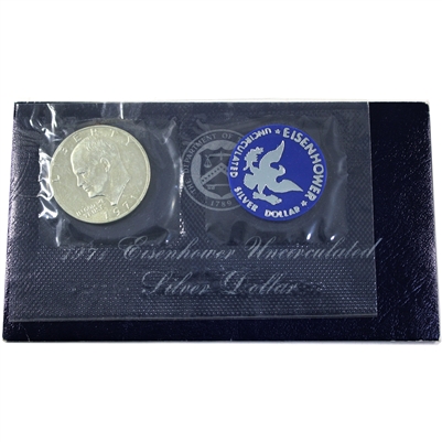1971S USA Eisenhower Uncirculated Silver Dollar in Envelope (Wear on envelope/unglued)