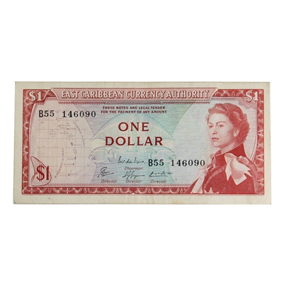 East Caribbean States 1965 $1 Pick #13e, Sign 8, VF (may have tears)