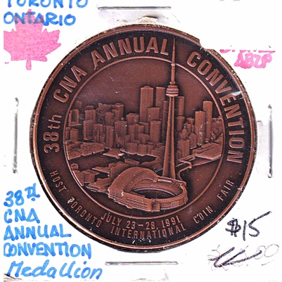 1991 Canada CNA 38th Annual Convention in Toronto Medallion - Antique Bronze Coloured
